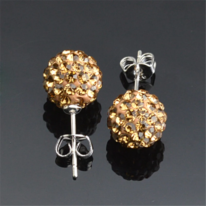 Earrings for Women 10mm New Silver Color Ball Red Rhinestone Crystal Ball Pave Beads Stud Earrings Jewelry 24 Colors AB White 6