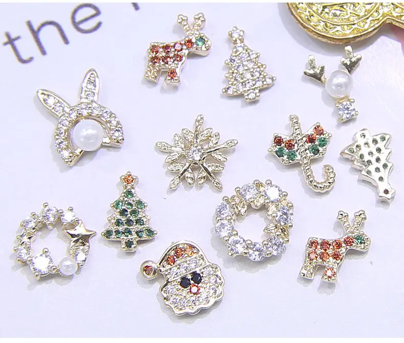 5pcs/lot 3D Christmas Tree Snowflake Zircon Crystal Nail Art Rhinestone Alloy metal manicure DIY Nail Decoration Nails charms