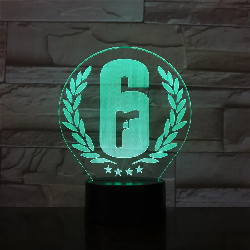 

3D LED Night Light Rainbow Six figura Touch Sensor 7 Colors Changing Babys Kids Gift 6 Design Lamp FPS Game Desk Rainbow