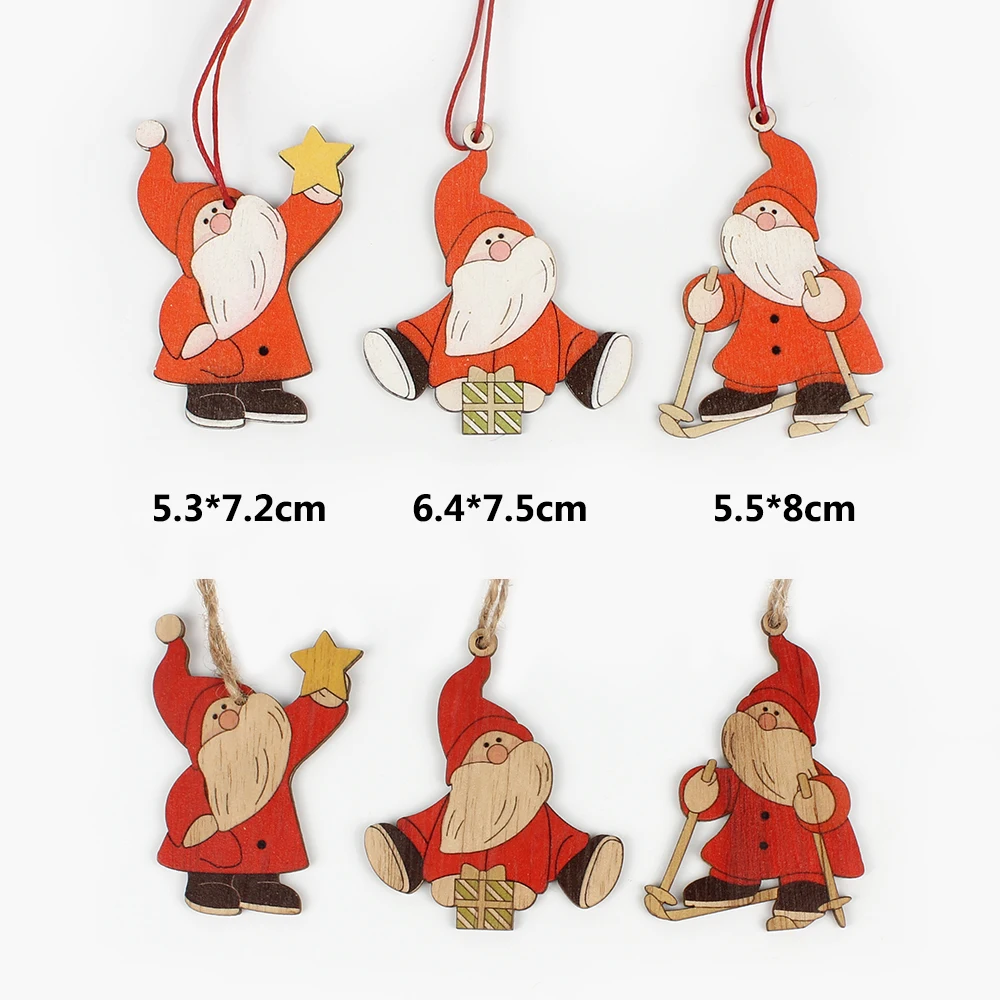 HUADODO 3Pcs Santa Claus Christmas Pendants Ornaments Wooden Craft for Christmas Tree Hanging Party decoration Kids toys