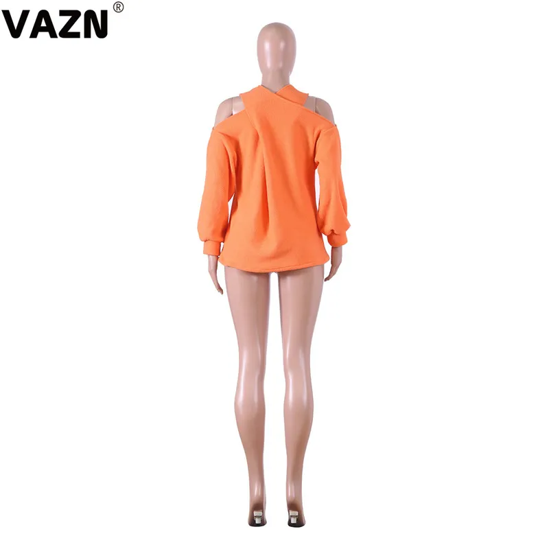 VAZN, топ, необычный, сексуальный, для уменьшения возраста, свежий, прозрачный, модный, Одноцветный, с бретельками, полный рукав, с открытыми плечами, для женщин, свободные футболки