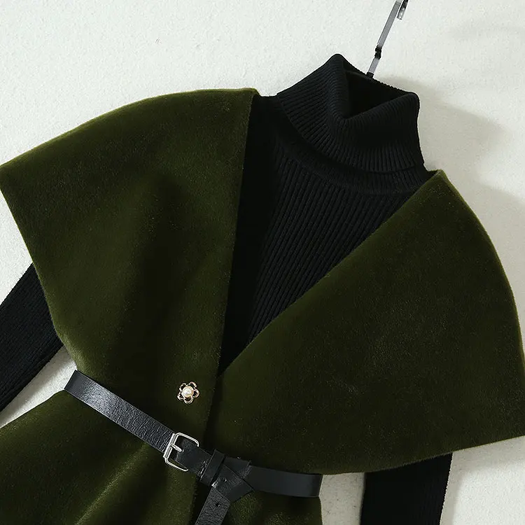 Женский комплект зимний шерстяной костюм женский Водолазка Черный пуловер+ вышивка бисером деко шерстяной жакет+ армейский зеленый шерстяной наборы юбок-карандашей