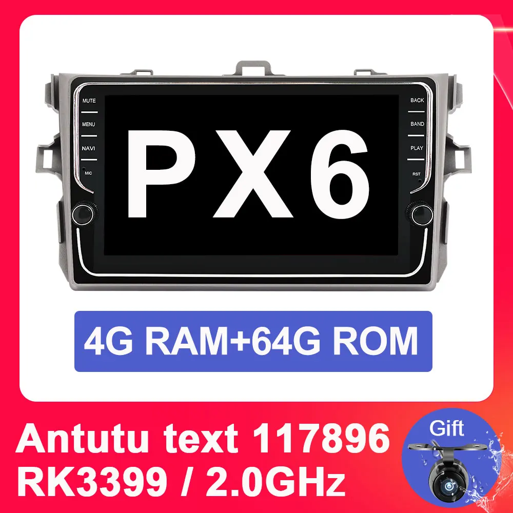 4G 64G PX6 Eunavi 4G+ 64G Octa 8 ядерный android 9,0 автомобильный dvd для Toyota Corolla E140/150 2007-2011 мультимедийный автомобильный Радио gps navi PX6 радио - Цвет: 4G 64G PX6