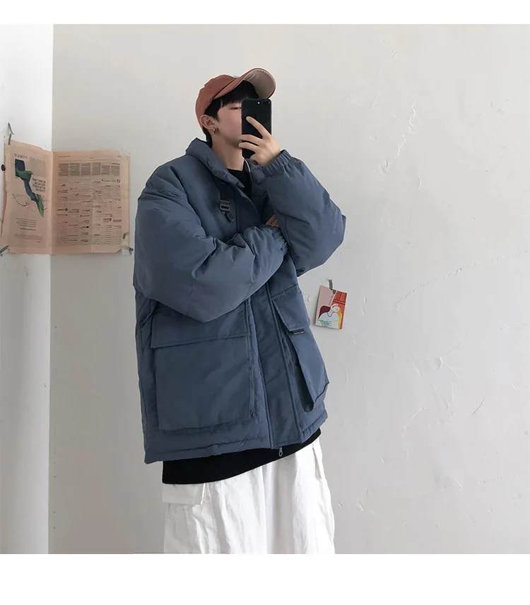 Autumn And Winter New Style Oversize Workwear Cotton Overcoat Japanese-style Loose-Fit Large Pocket Velcro Men And Women Bread C