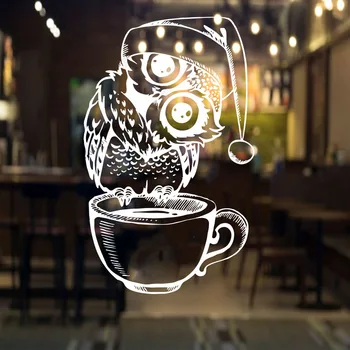 

Large Owl Coffee Cafe Wall Sticker Kitchen Cake Coffee Cafe Tea Shop Animal Wall Decal Vinyl Home Decor