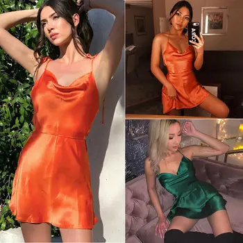 

Dress Womens Satin Silk Sleepwear Sexy Lingerie Mini Sling Gown Nightdress