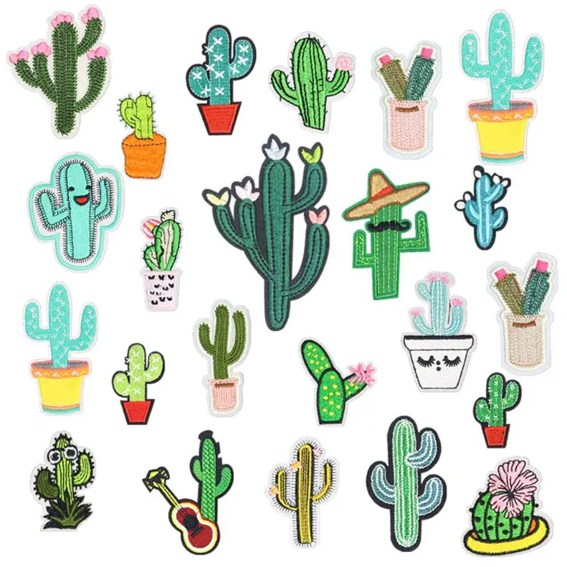 Зеленый Цветок кактус вышивка патч теплопередачи железа на пришить патчи для DIY 72XF - Цвет: Зеленый