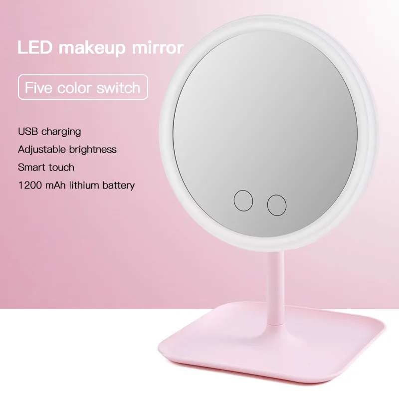 A (5 color light) Зеркало для макияжа Настольный светодиодный светильник Портативный Регулируемый сенсорный экран светильник туалетное Зеркало база для хранения туалетный столик зеркало USB - Испускаемый цвет: A (5 color light)