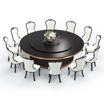 

Youth Tree Hotel Electric Dining Table Big Round Table New Chinese Hotel Dining Table and Chair Combination