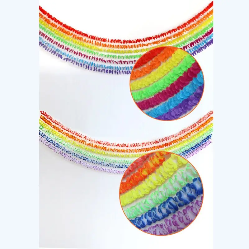 

7Pcs/Set Long Tropical Rainbow Colorful Cloth Garland Flower Lei Hawaiian Leaves Banner for Birthday Festival Party Decorations
