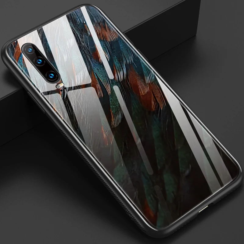 Net red feather Чехол для телефона huawei p 30 Y7, художественный защитный чехол из закаленного стекла для huawei p 20 p smart plus, подарки - Цвет: Net red feather