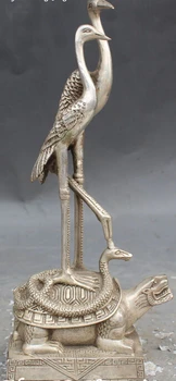 

decoration bronze factory outlets Tibet Silver 22CM Chinese Silver Red-Crowned Crane Cranes Snake Tortoise Animal Statue