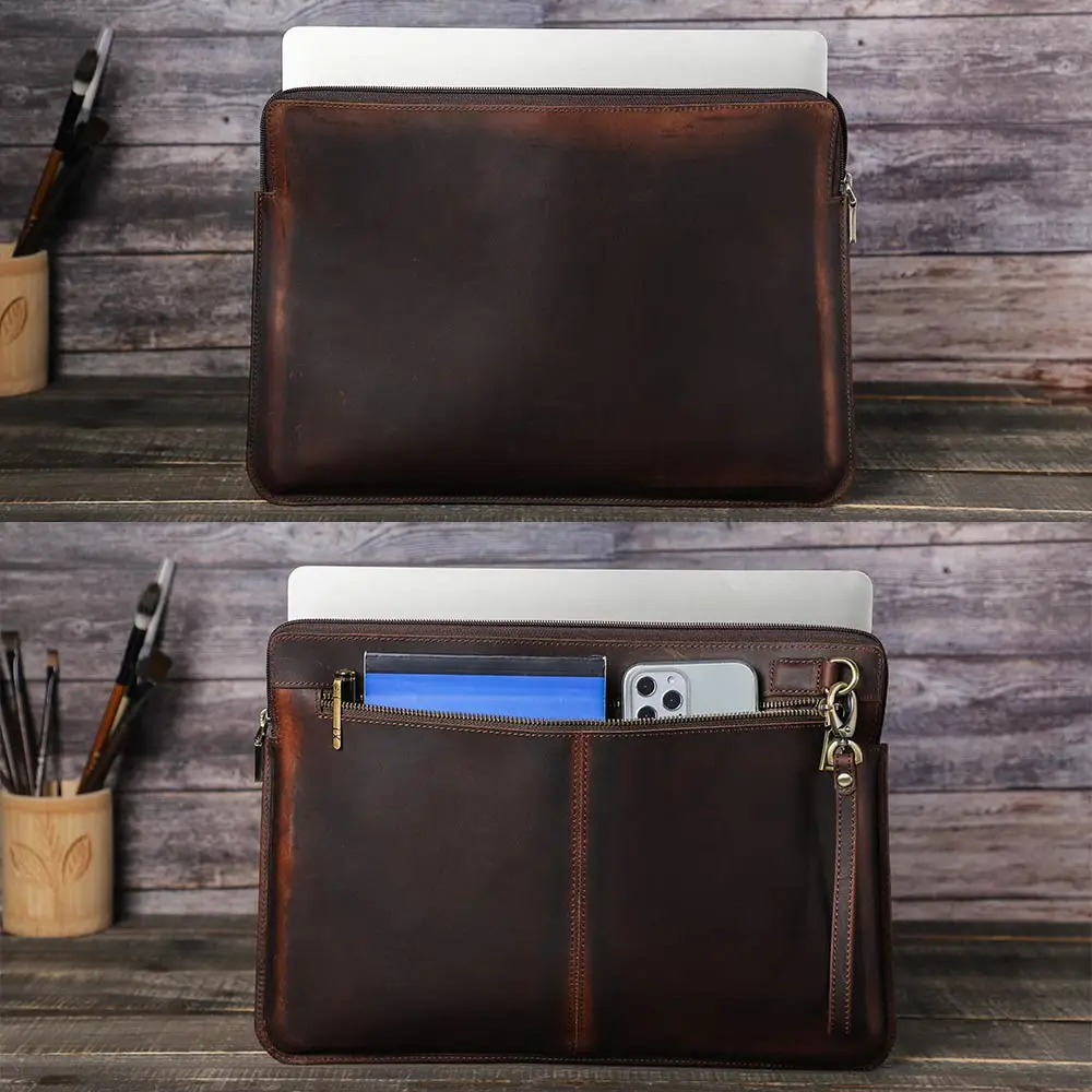 Bolsa para Laptop de Couro de Vaca para Macbook Air Pasta Retro Touch Bar m2 14 A2779 Pro 13 15 16 A2337 A2179 A2338 m1 - Imagem 2