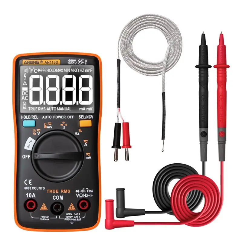 

Digital Multimeter 6000 Counts Auto Ranging True RMS NCV AC/DC Diode Temperature X4YD