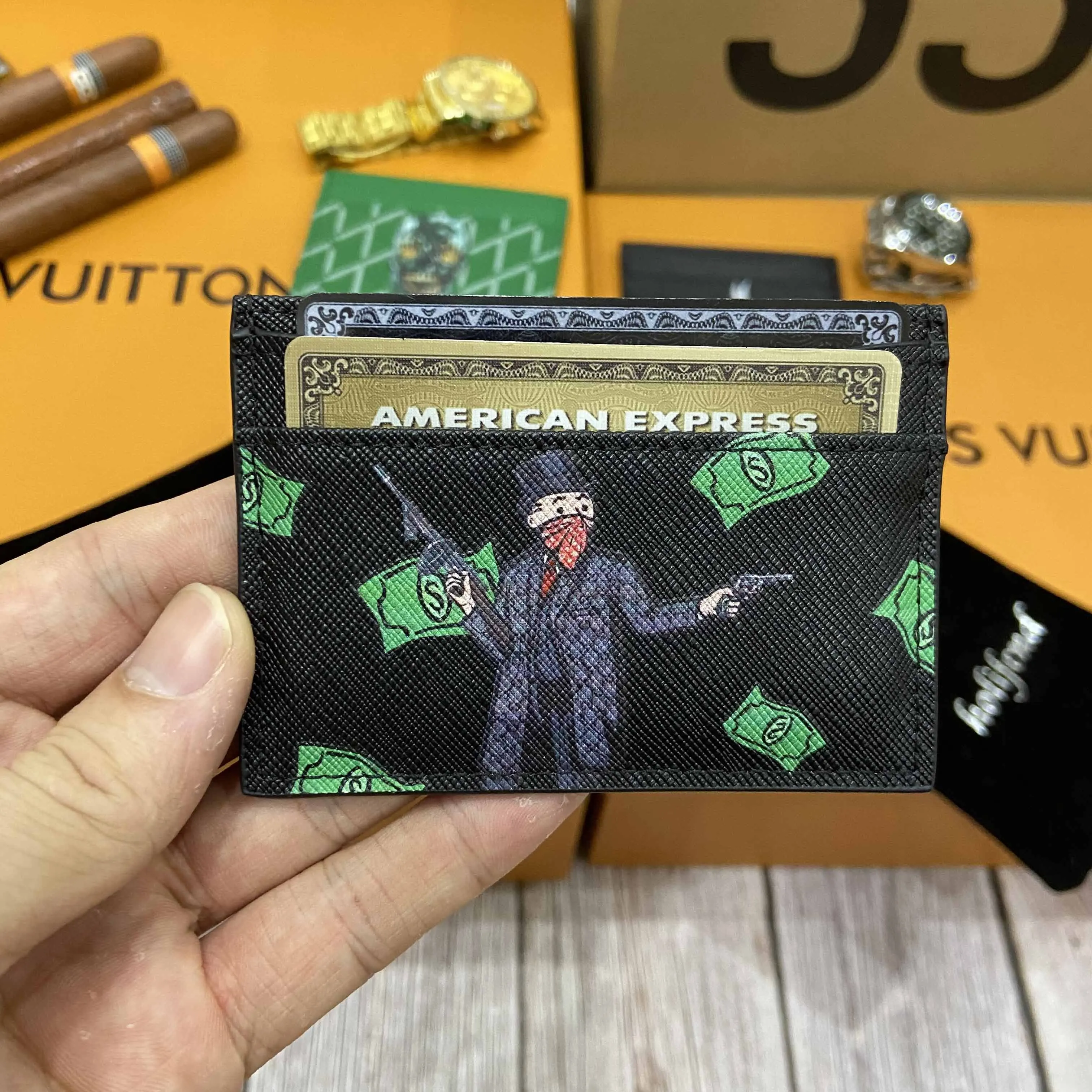 Holifend Genuine Leather Monopoly Lord Money Card Holder Wallet Credit ID  Card Purse Bank Cardholder For Men Women Dropshipping