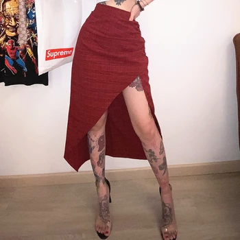 

XUXI 2020 Women New Half Body Skirt Summer Retro Plaid High Waist Slim A-line Skirt Irregular Split Half Body Skirt FZ1250