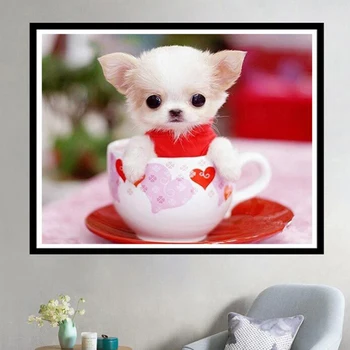 

30*40 Round Diamond Full Diamond 5D Diamond Painting Full Of Diamonds In The New Cup Of Cute Puppy Cross Stitch High Quality