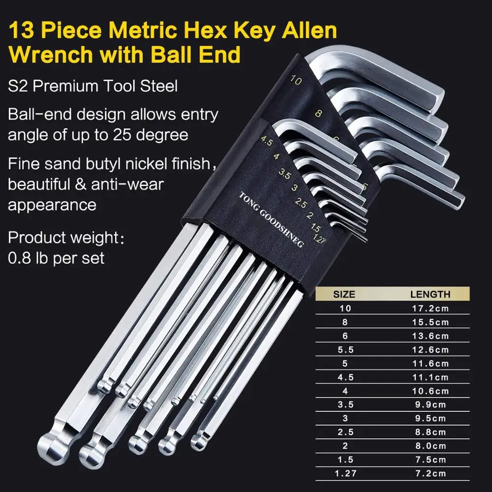 SAE & Metric,S2 Steel,Pearl Nickel Surface,Gift for men KATA 18PCS Hex Key Allen Wrench Set,Long Arm Ball End Allen Wrench SAE & Metric,S2 Steel,Pearl Nickel Surface,Gift for men KATA 18PCS Hex Key Allen Wrench Set,Long Arm Ball End Allen Wrench