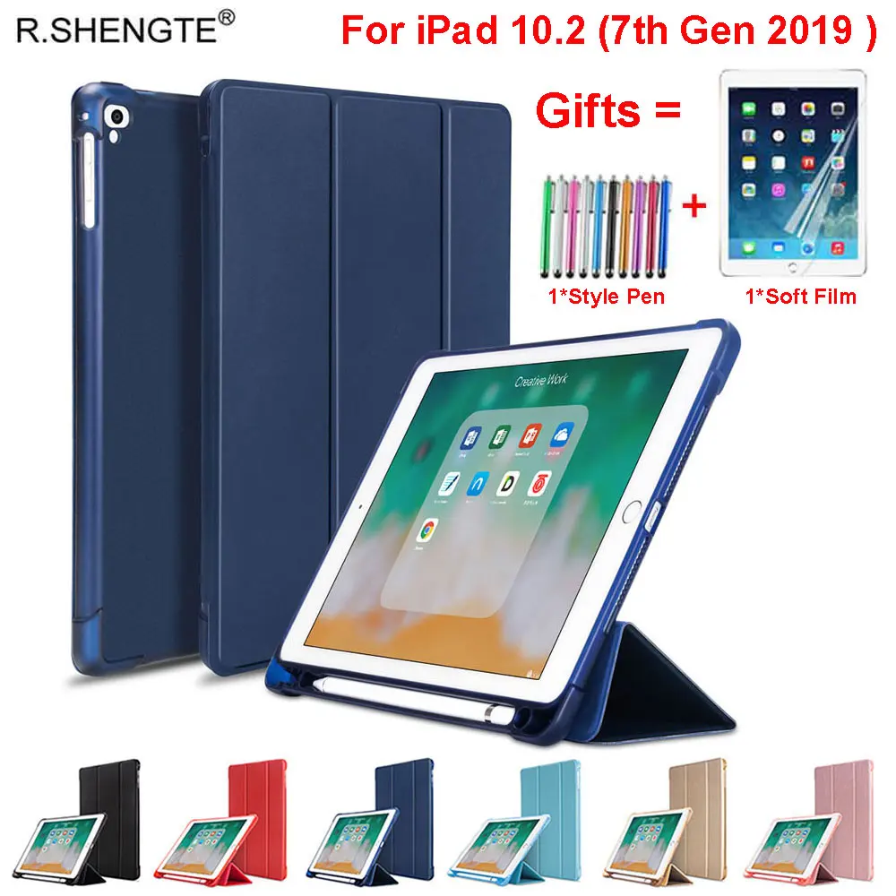 Для iPad 10,2 чехол с карандашом, тонкий тройной Стенд смарт-чехол для iPad 7го поколения чехол со стилями ручка+ пленка