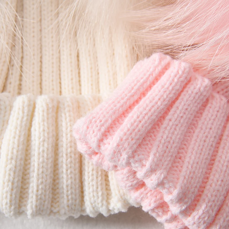 Winter Real Fur Ball Beanie Hat for Women Ladies Fluffy Double Natural Raccoon Fur Pom Pom Skullies Beanie Hat With 2 Fur Pompom 4