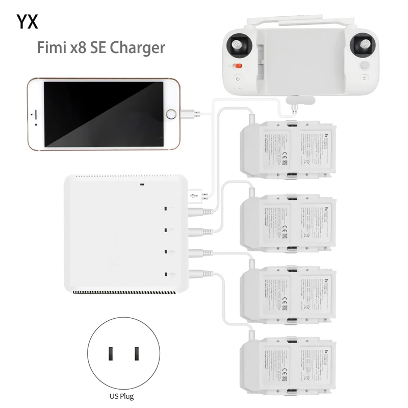 RISE-FOR Xiaomi FIMI X8 SE Drone Charger 4-In-1 Multi-Charger Saves Time