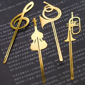 

New Kawaii Cute Gold Musical Instruments Metal Book Markers Bookmark For Books Paper Clips Office School Supplies Stationery