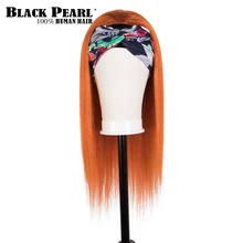 

Black Pearl Ginger Orange Color Bone Straight Hair Orange Headband Wig Human Hair Straight Human Hair For African American Women
