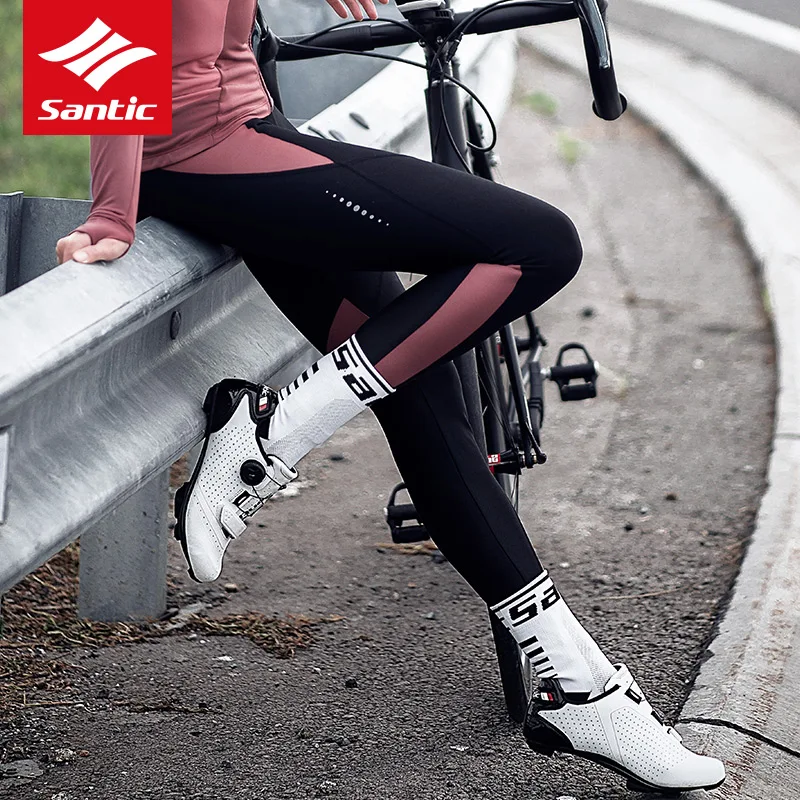 Santic зима осень женские велосипедные брюки анти-УФ дышащие PRO дорожный велосипед брюки 4D мягкие велосипедные Светоотражающие Брюки Длинные брюки