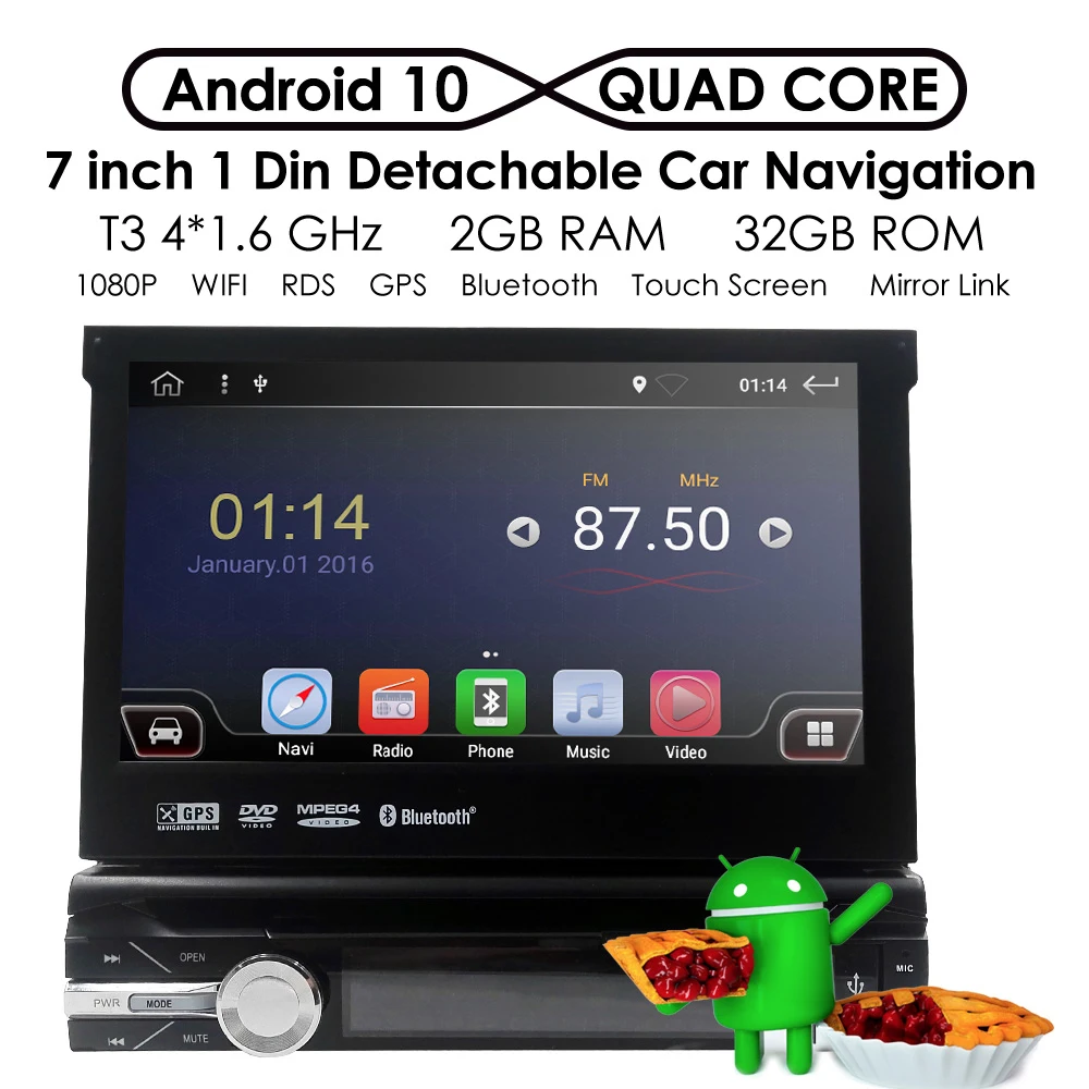 HIZPO Single 1 Din 7 &quotAndroid 10 GPS флип автомобильный стерео радио плеер сенсорный USB SD OBD2 RDS