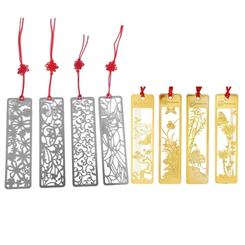 

8 Pcs Bookmarks: Pack Of 4 Chinese Metal Bookmarks Set for Kids Women Girls & Pack Of 4 Classical Hollow Out Flower Style Metal