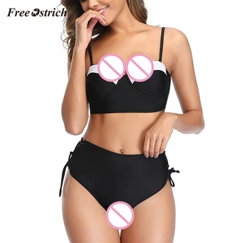 

Free Ostrich Sexy Underwear Women Solid Biquini Set Bandage Underwear Monokini Push-up Bra High Waist Panties Women Bathing Suit