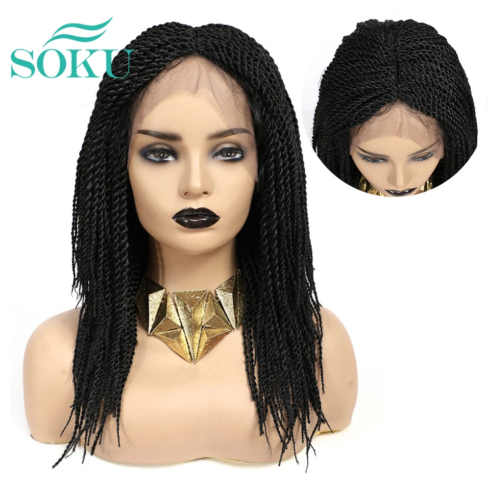 Wig Braid-Wigs Baby-Hair Lace-Front SOKU Synthetic Women Black-Color with for Middle-Part-Box