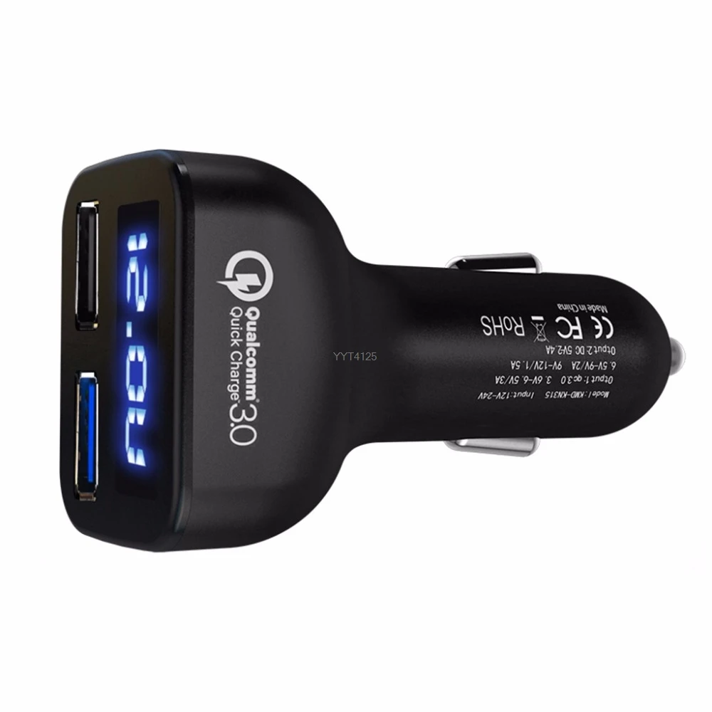 Двойной USB QC 3,0 быстрая зарядка автомобильное зарядное устройство светодиодный вольтметр ток для iPhone iPad Apr