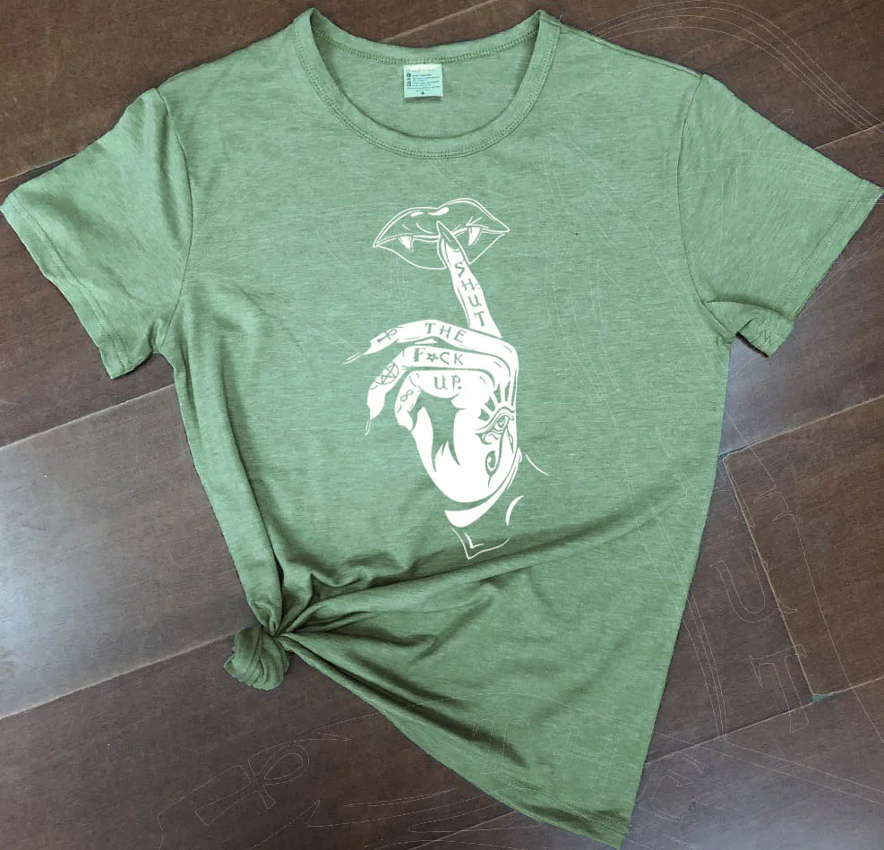 Olive-white txt Shut the up Готическая футболка,, хлопок, tumblr гранж сатана, унисекс, графическая Женская забавная хипстерская Повседневная футболка, топ, футболка - Цвет: Olive-white txt