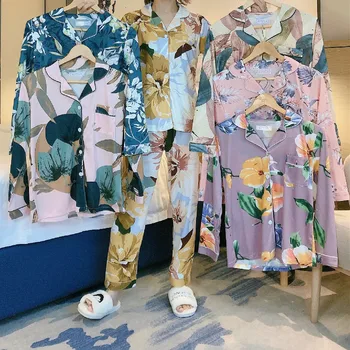 

Pajamas Women's Autumn and Winter Long Sleeve Korean Cardigan Cartoon Milk Silk Loose Women's Pajamas Home Wear 2-Piece Set