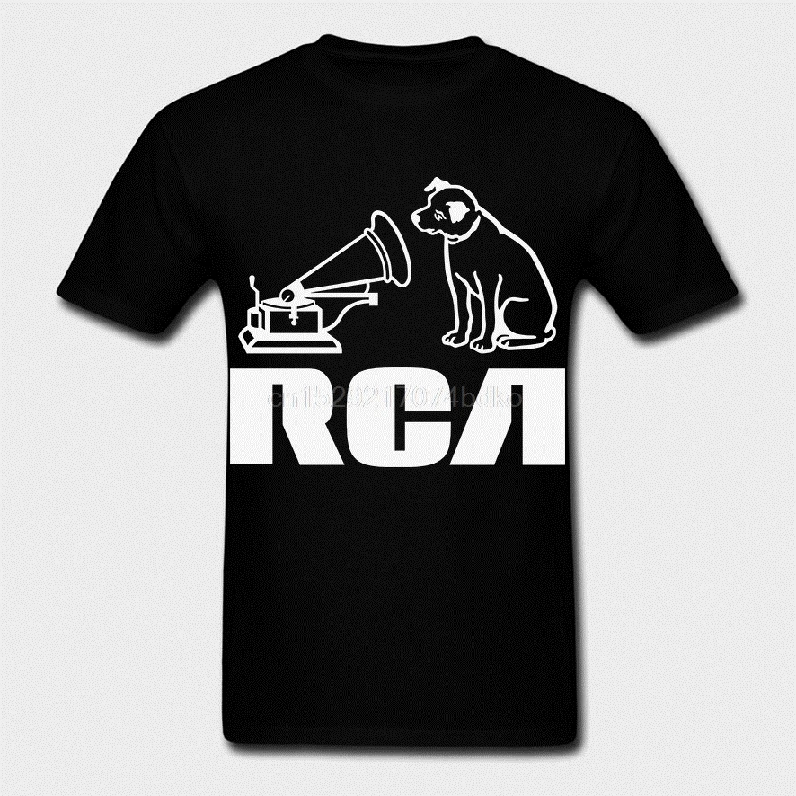 Новый RCA Record компания Старая школа логотип футболка собака &amp amp граммофон черный