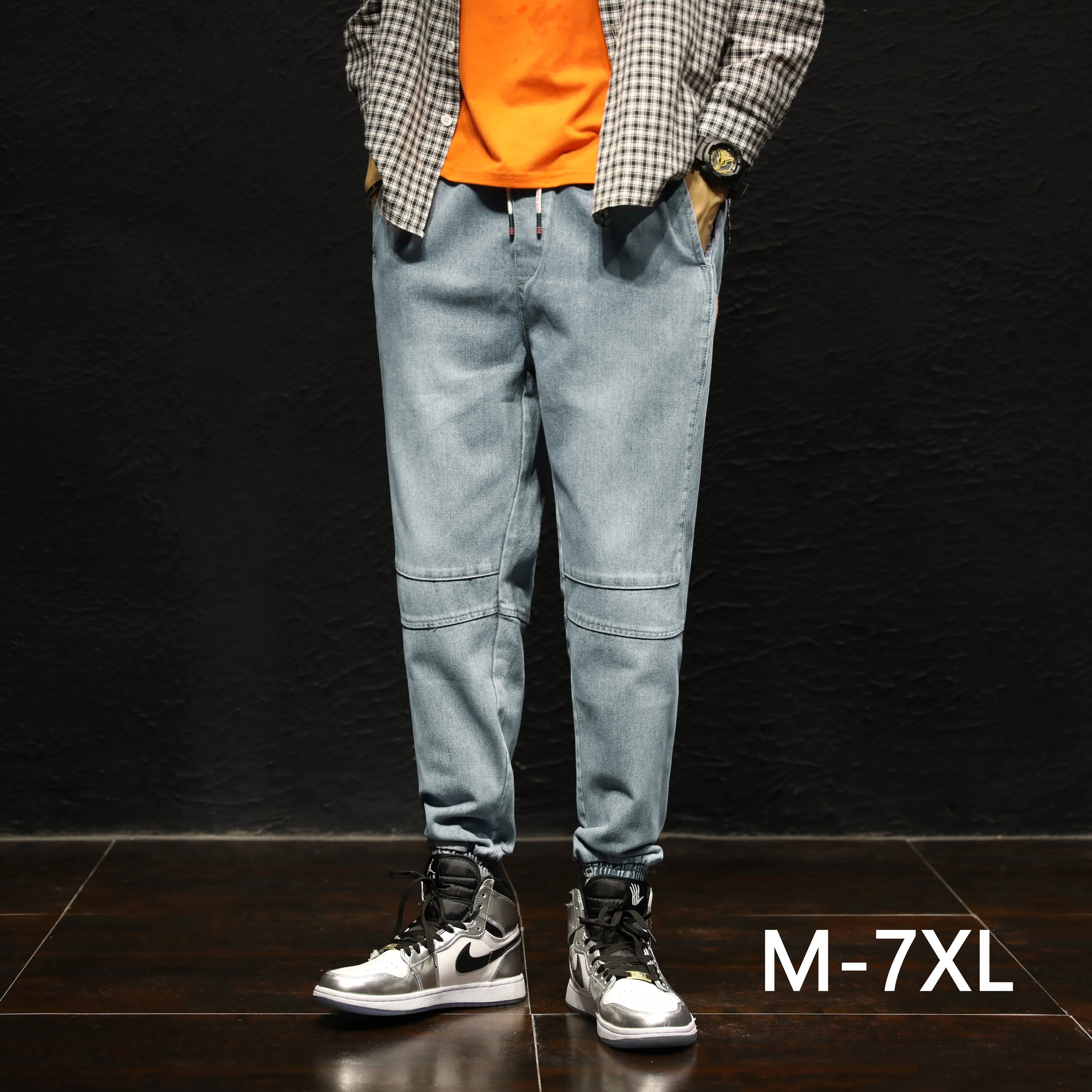 

Man loose jeans hiphop jeans baggy pants denim pants jeans 4 Seasons big size Waist elastic splice M-7XL large size big men