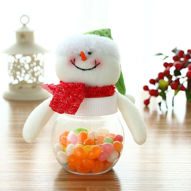 

Promotion--1pcs Christmas Candy Storage Box Jar Bottle Santa Claus Snowman Elk Bear Xmas Decor Round snowman