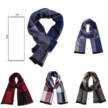 

European and American Plaid Cashmere Men's Scarf Tassel Thick Warm Knitted Winter Scarf for Men