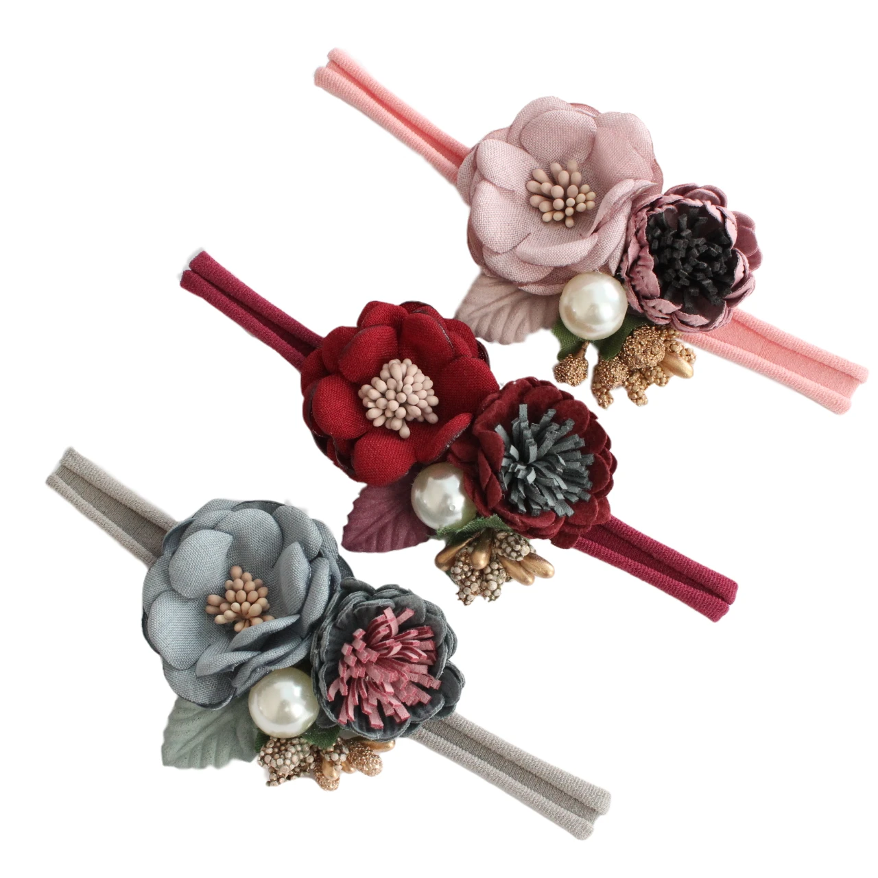 Boutique Flower Headband Kids Girl Nylon Headband Elastic Strench Headwear