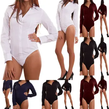 

Women Formal Long Sleeve Jumpsuit Romper Body Top Leotard T shirt Bodysuit