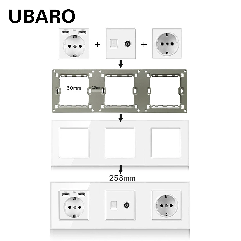 UBARO EU 강화 유리 프레임 스프레이 페인트 다리미 프레임, 멀티 사이즈 TV 소켓 액세서리, DIY 설치, 화이트 홈 개선