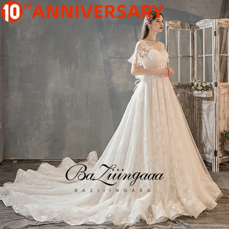 

OllyMurs French Light Wedding Dress 2019 New Female Sen Bride Luxury Super Fairy Hepburn Boy Shaking Bohemian Wedding Dress