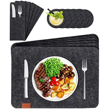 

18Pcs/set Washable Felt Placemats Table Mats Glass Coasters Cutlery Bags Set Insulation Pads Absorbent Non-slip Mat J2Y