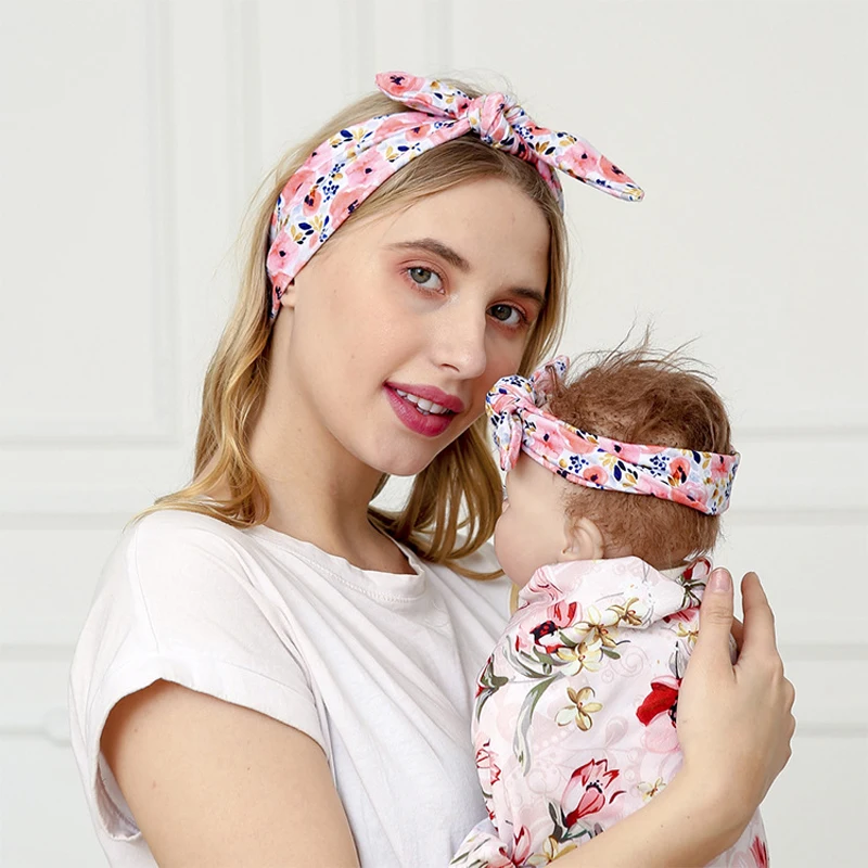 2PCS Mom And Child Headband Sets Printed Leopard Print Knotted Headband Polyester Cotton Soft Hair Accessories Gift hair bands hair accessories hair headband accessories baby headband set