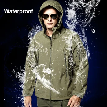 

Men Waterproof Windproof Softshell Fleece Windbreaker Coat with Hood for Outdoors HSJ88