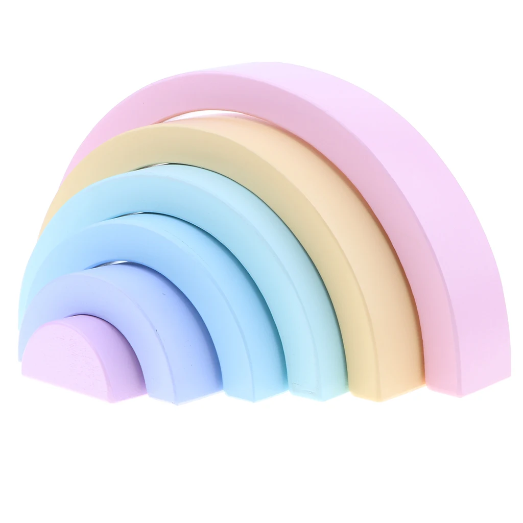 

Wooden Rainbow Nesting Puzzle, Geometry Building Blocks, Early Development Gift for Kids Baby Toddlers (Small, Macaron Color)