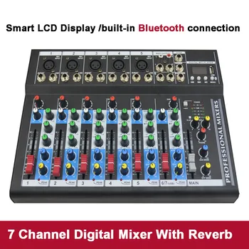 

7 channel Sound Console Mixer With Reverb bluetooth Audio Mixing Smart LCD Display 48V phantom power for Karaoke KTV Party