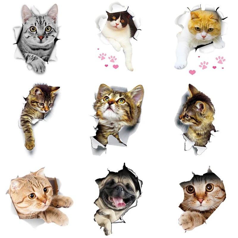 Description Picture 2 of itemCat Vivid 3D Smashed Switch Wall Sticker Bathroom Toilet Stickers Kitchen Decorative Decals Funny Animals Poster PVC Mural Art