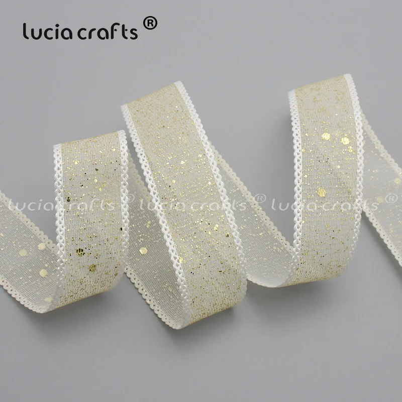 Lucia crafts 25 мм сетка с блестками отделка органза ленты для рождественской упаковки Свадебные DIY Швейные принадлежности аксессуары P0518